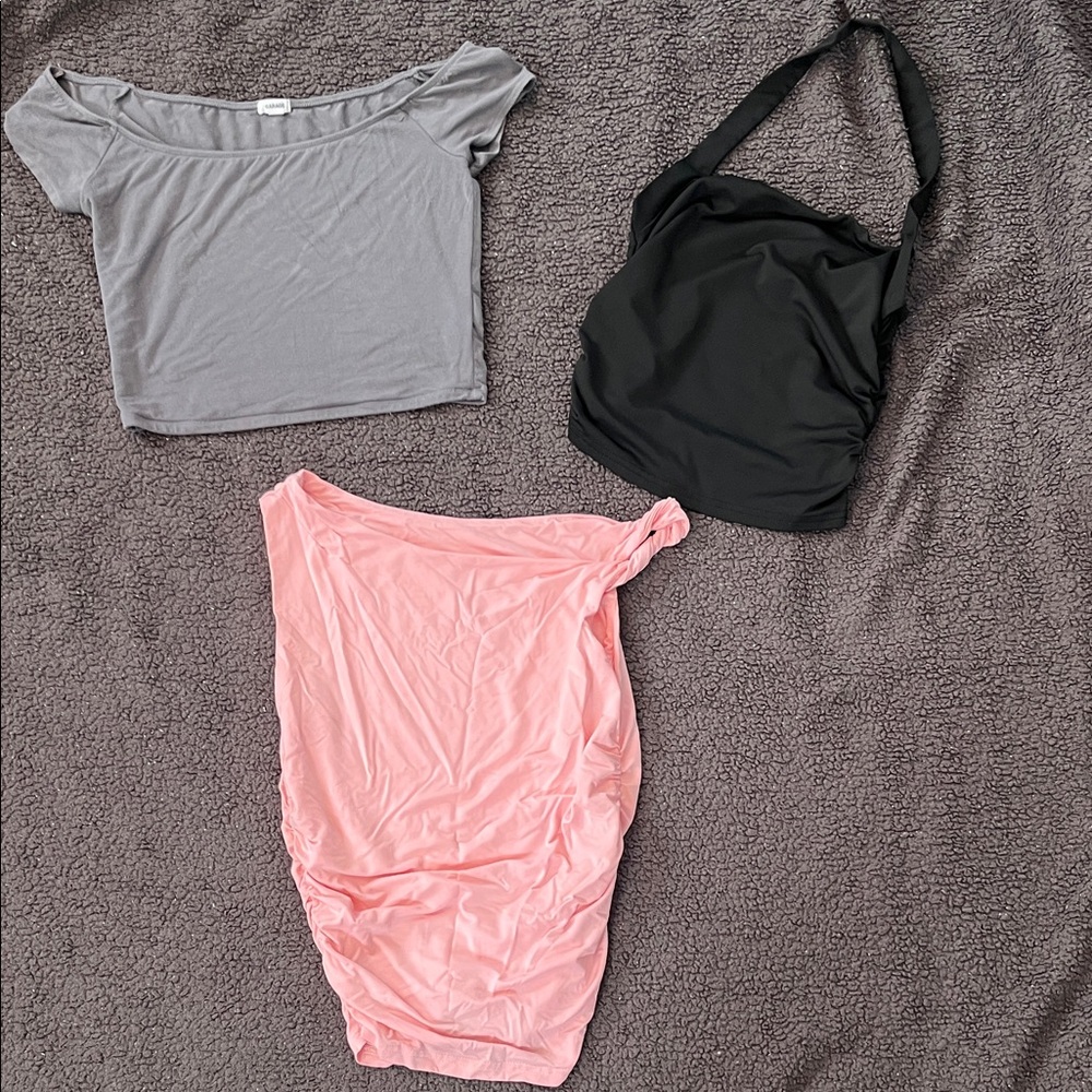 Stylish Women's cotton Tops Set of 3  - Gray, Black, and Pink, Garage and SHEIN